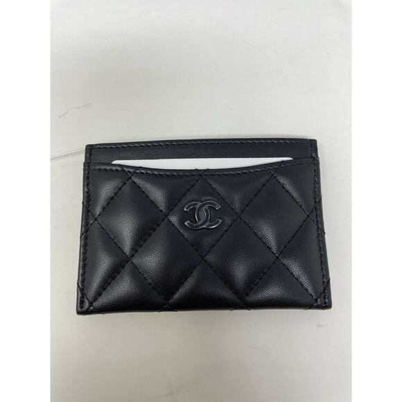 Chanel Classic Flat So Black Card Holder Lambskin Leather Wallet New 24S - Picture 4 of 11